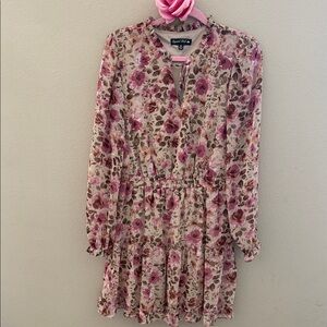 Crystal Doll Pink Floral Long Sleeve Tiered Dress
